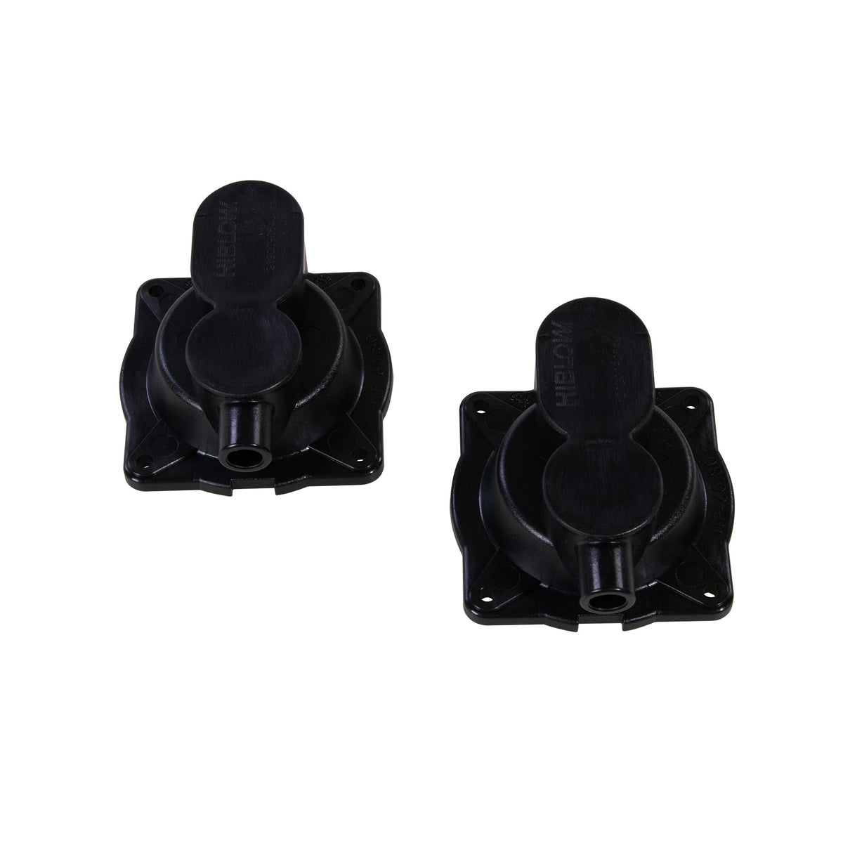 Twee zwarte Hiblow casing blocks voor HP-60 en HP-80 luchtpompen