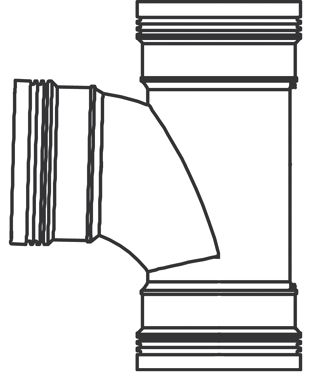 PP T-stuk 88,5° 40mm manchet — detailaanzicht PVC Hulpstuk