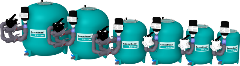 EconoBead filter EB100 2" klep 63mm incl. bypass — detailaanzicht Beadfilter