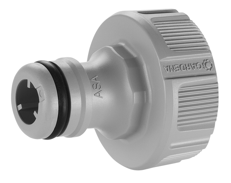Side view of a Gardena hose connector with ASA marking., detailaanzicht PVC Hulpstuk