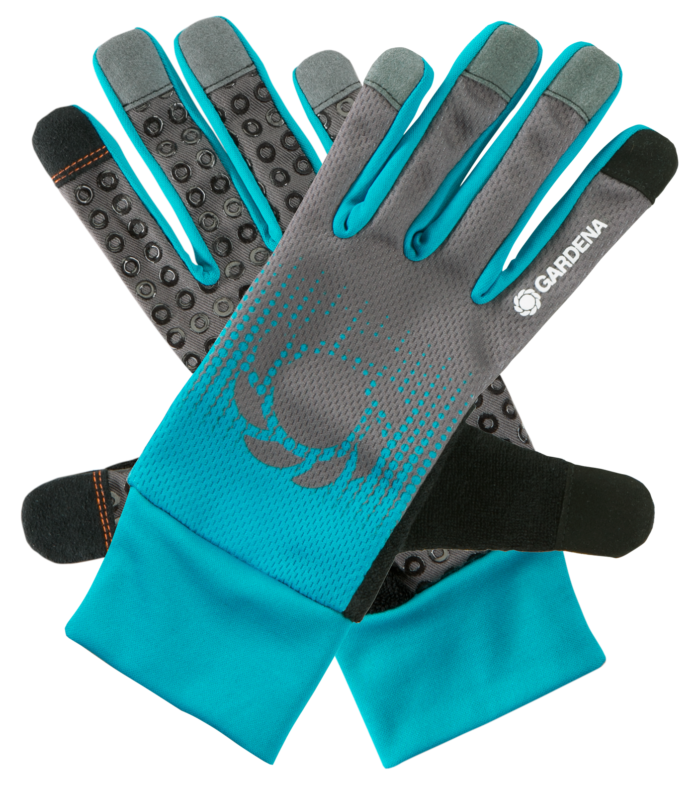 Pair of Gardena gardening gloves with textured grip and logo.