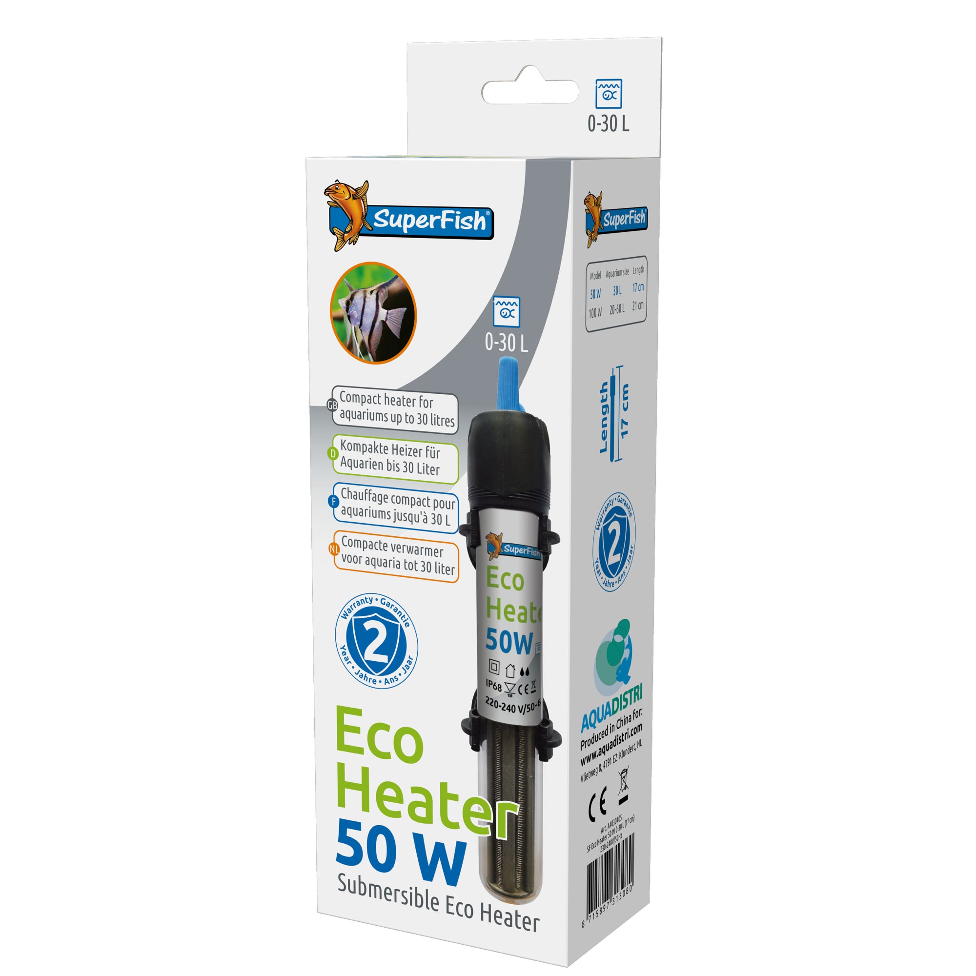 Superfish Eco Heater 50w 0-30l (17CM) - 8715897313080 SF ECO HEATER 50W 0 30L (17CM) 3D