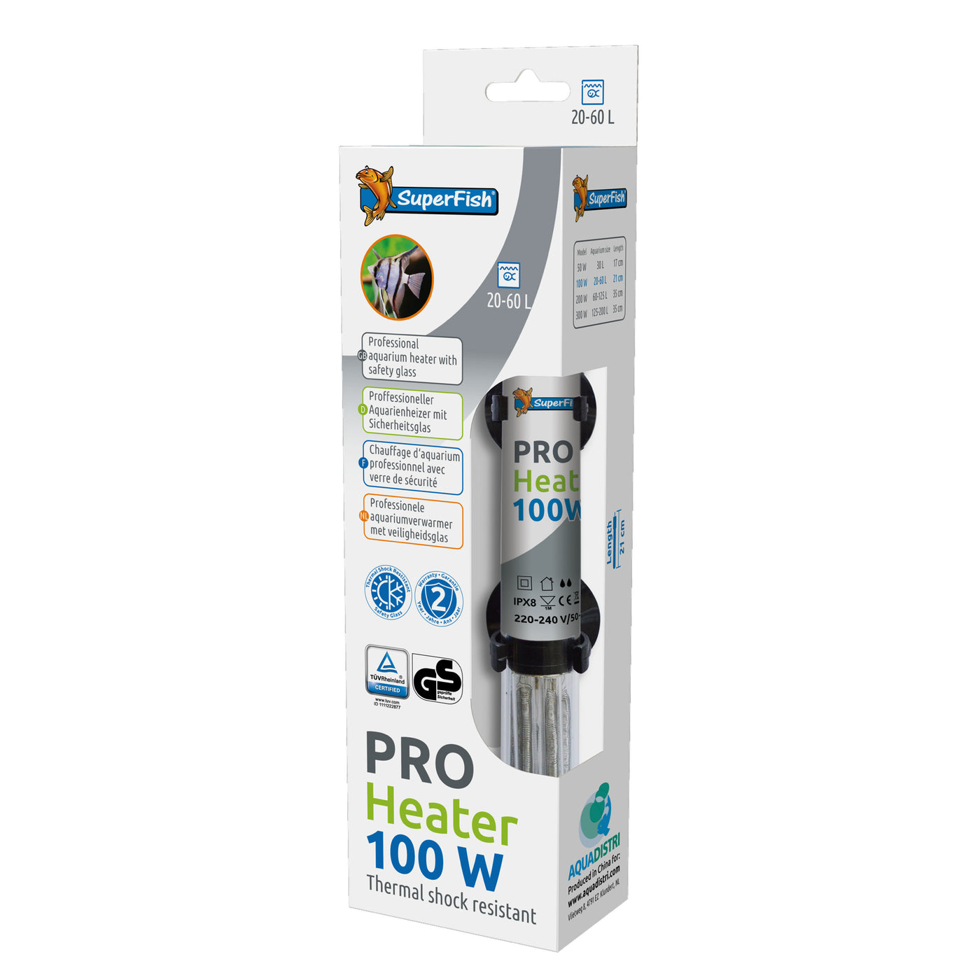 Superfish Pro Heater 100W - aquariumverwarming voor 20 tot 60 liter - 8715897313110 SF PRO HEATER 100W 20 60L (21CM) 3D