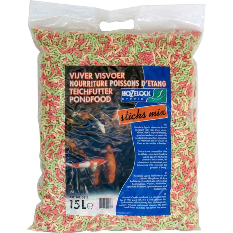 HoZelock Vijversticks 3-kleurenmix 15 liter / 1650 gram - productfoto — Koivoer Kleur bij Vijvercentrum