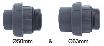 Europond 3-delige Koppeling Lijm x Buitendraad (50/63mm x 2") - 2 Stuks