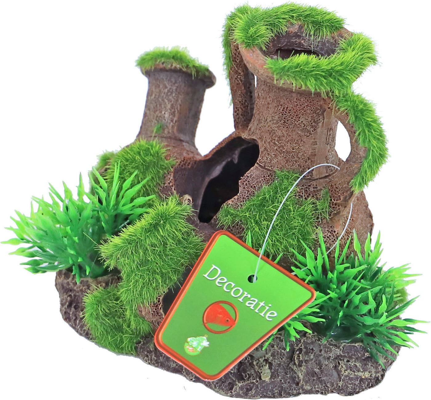 Boon Ornament Amphora's met Gras en Mos 12,5x9,5cm - Aquariumdecoratie polyresin