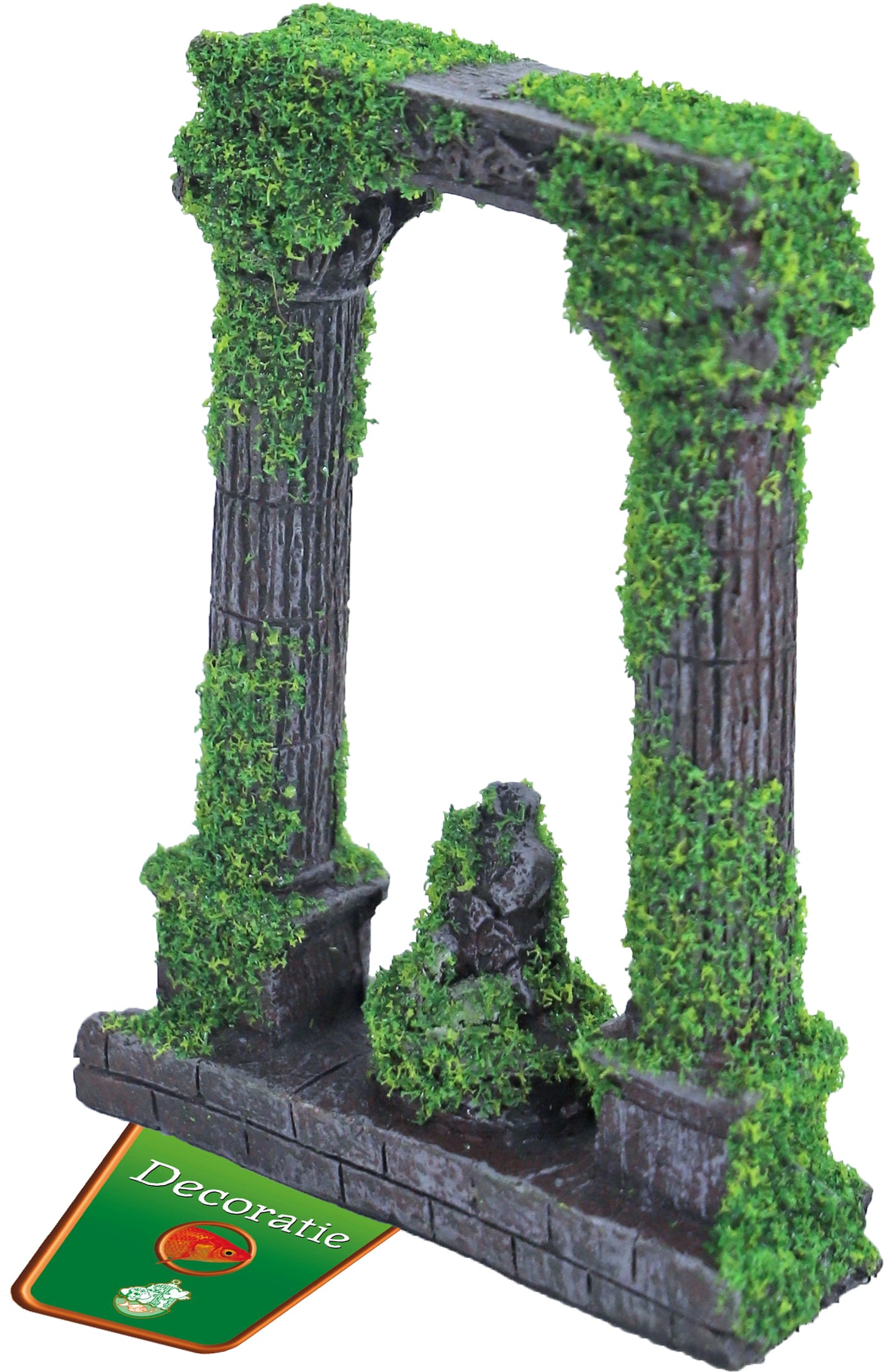 Boon Ornament Ruine 2 Zuilen met Beeld en Mos 12cm - Aquariumdecoratie polyresin