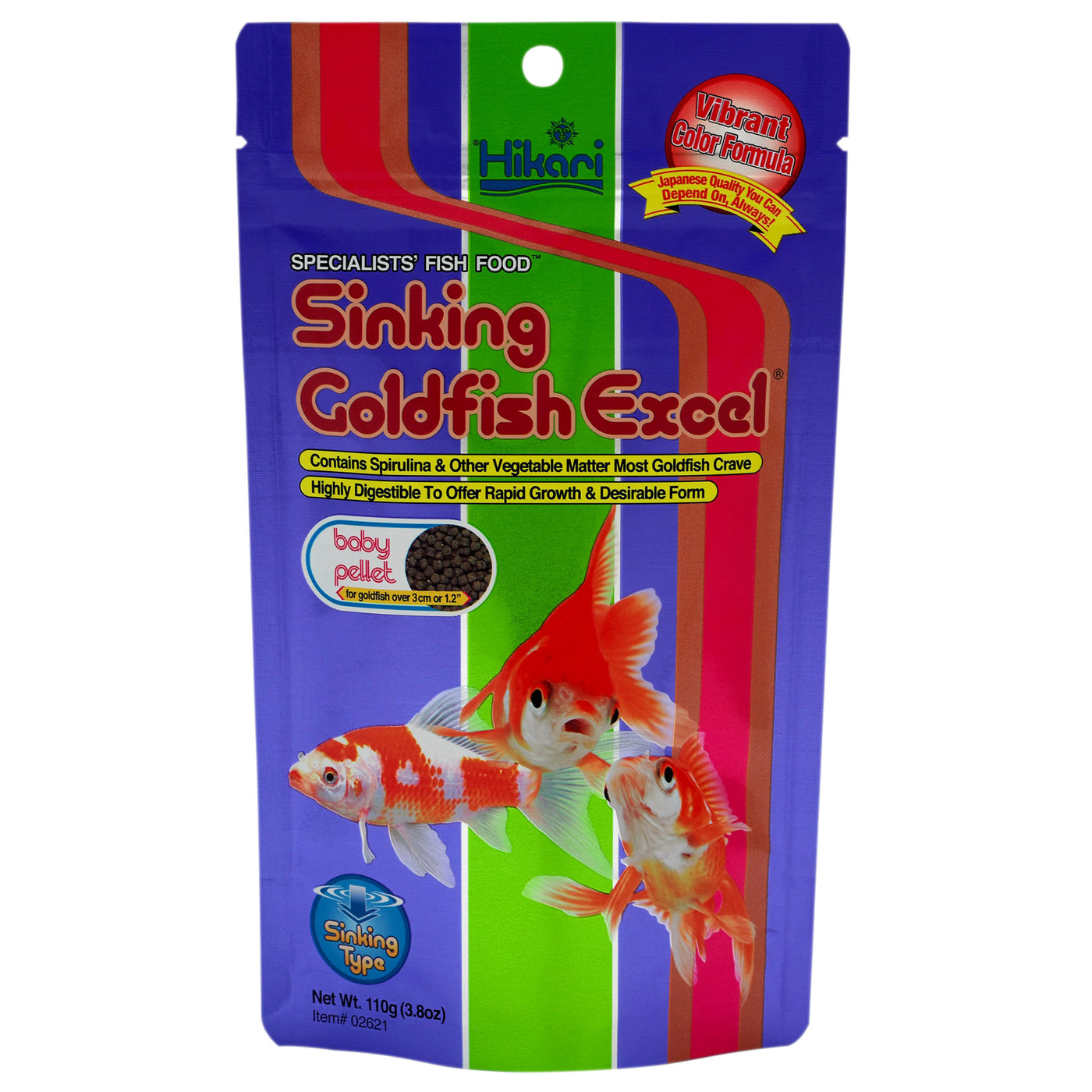 Hikari Goldfish Excel Baby 110 gram - zinkend kleurvoer voor goudvissen vanaf 3 cm