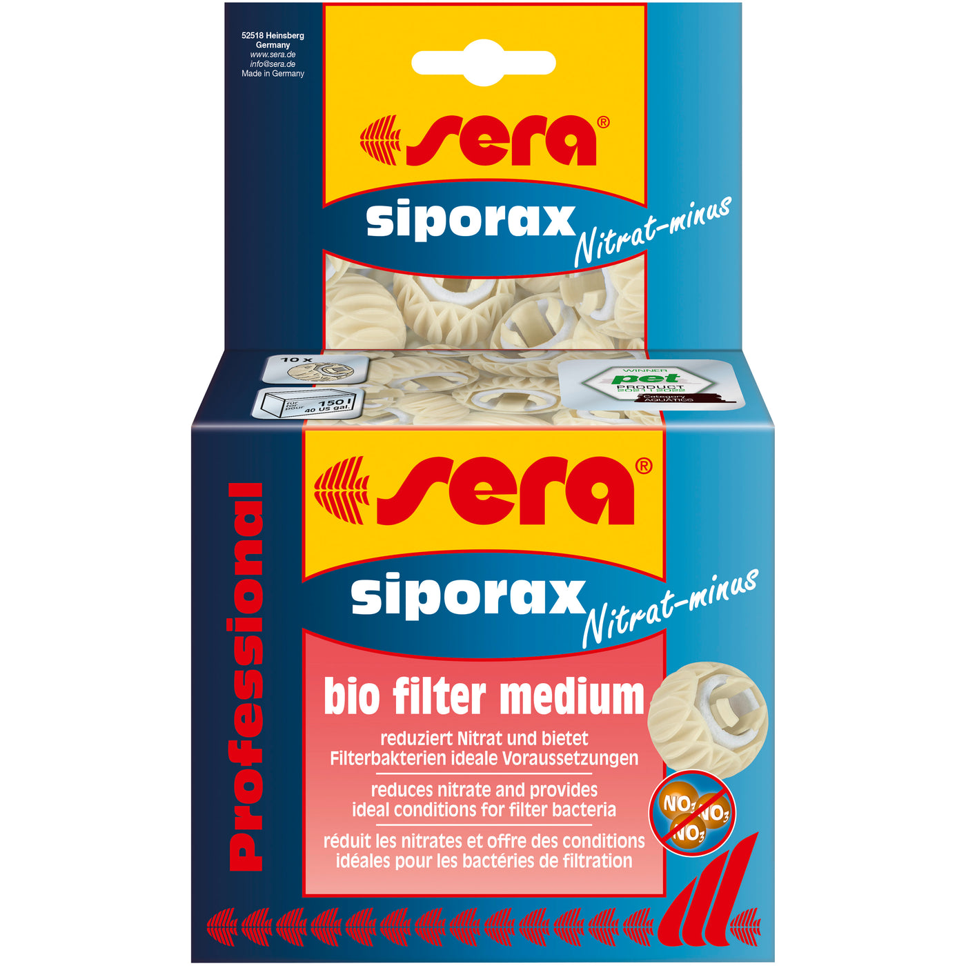 Sera siporax Nitrat-minus Professional 145 g - Biologisch nitraatverlagend filtermedium productafbeelding