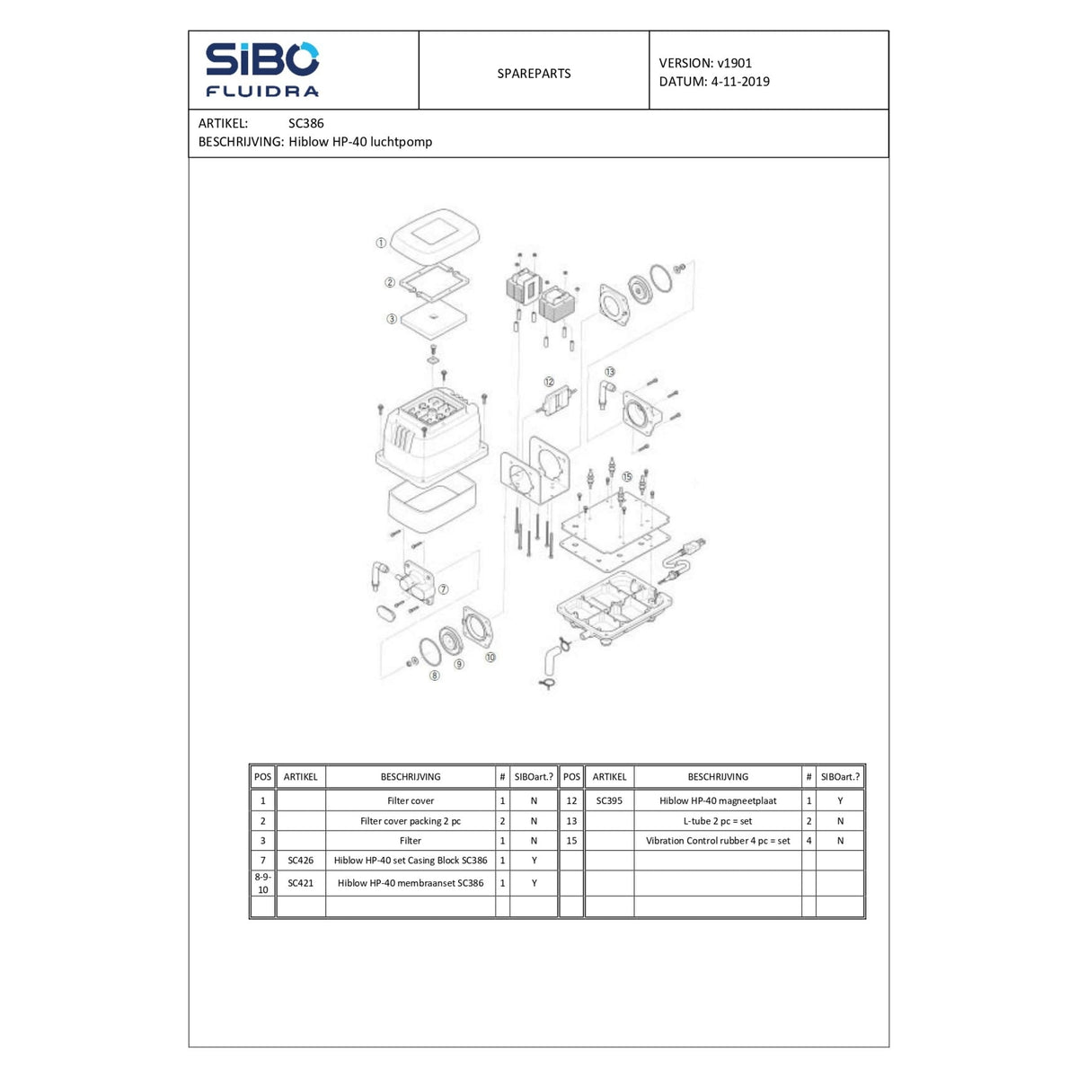 Onderdelentekening Hiblow HP-40 met magneetstang op positie 12