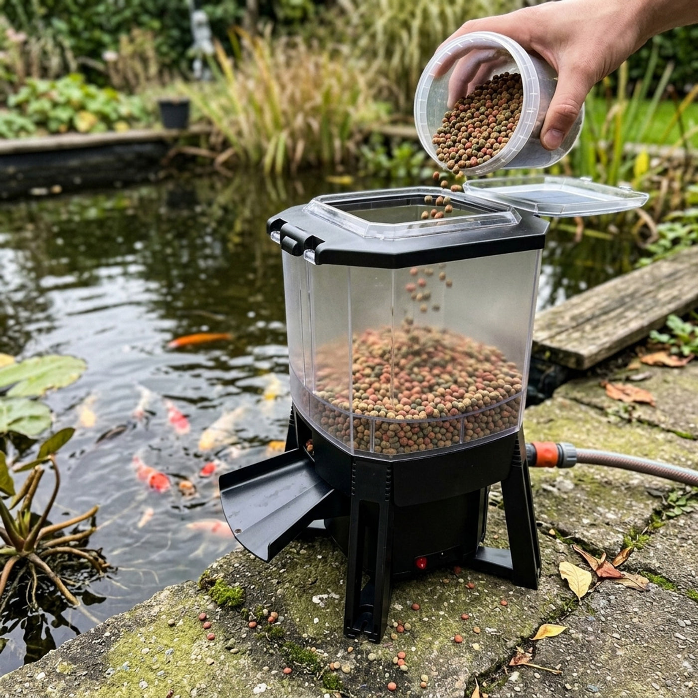 Superfish Solar Fish Feeder voerautomaat op zonne-energie met 6 liter reservoir - Automatisch vijvervissen voeren op zonne-energie