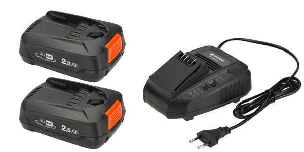 Gardena startset P4A 18V - snellader + 2x 2,5 Ah accu