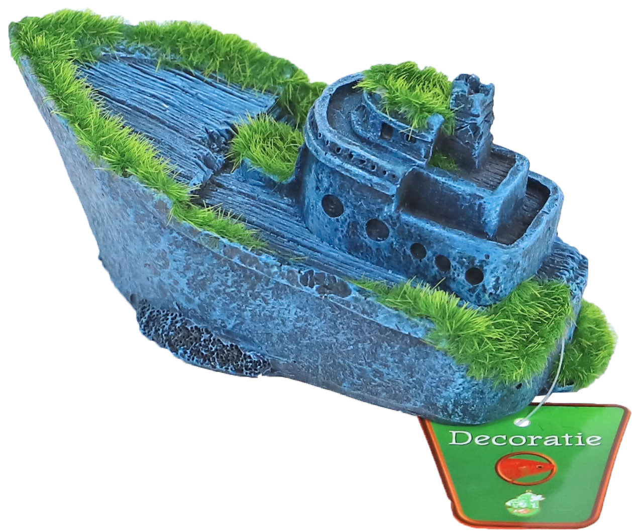 Boon Ornament Gezonken Half Schip met Mos 13x6cm - Aquariumdecoratie polyresin