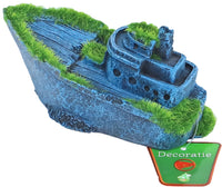 Boon Ornament Gezonken Half Schip met Mos 13x6cm - Aquariumdecoratie polyresin, miniatuur 2