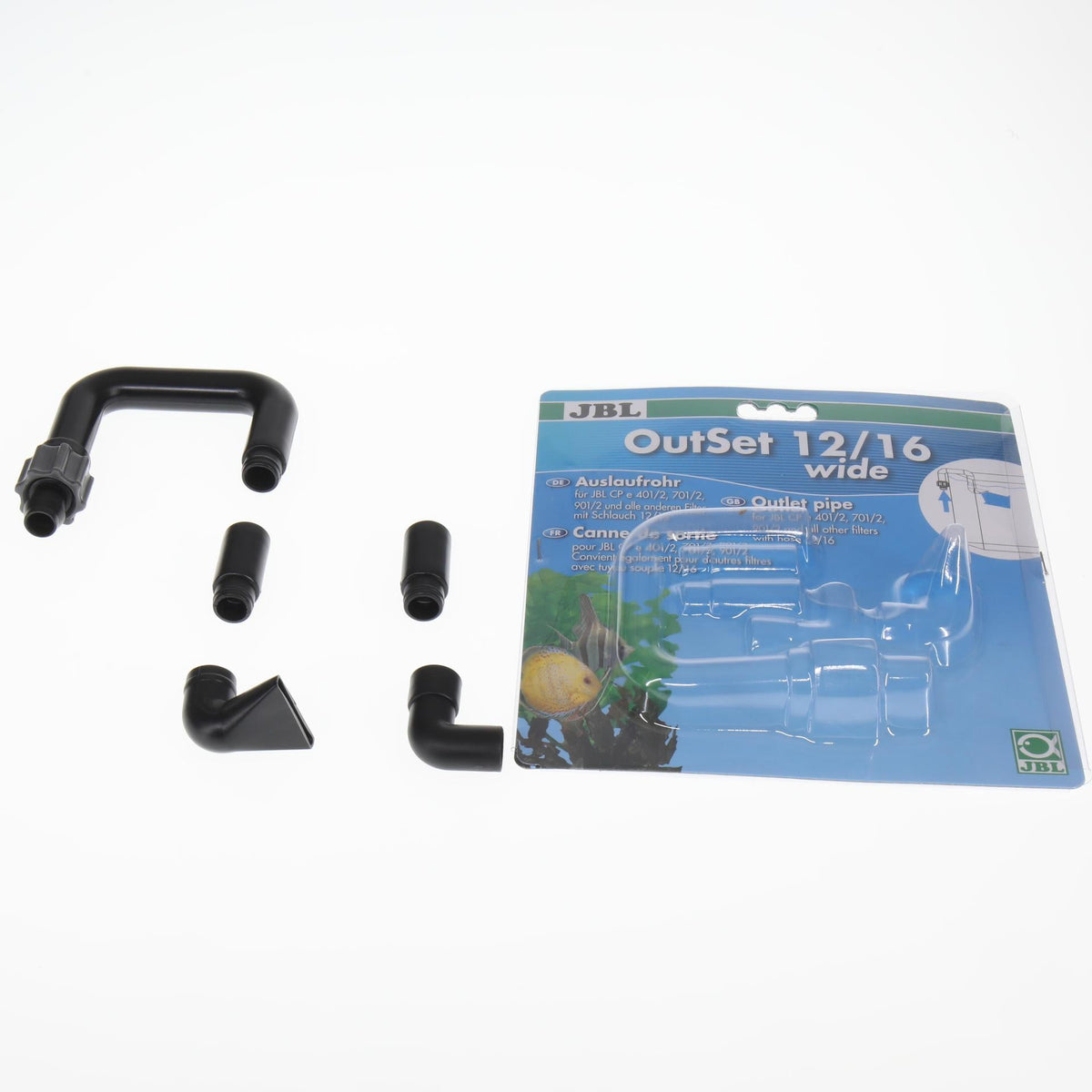 JBL OutSet wide 12/16 breedstraal uitstroomset met verpakking en onderdelen