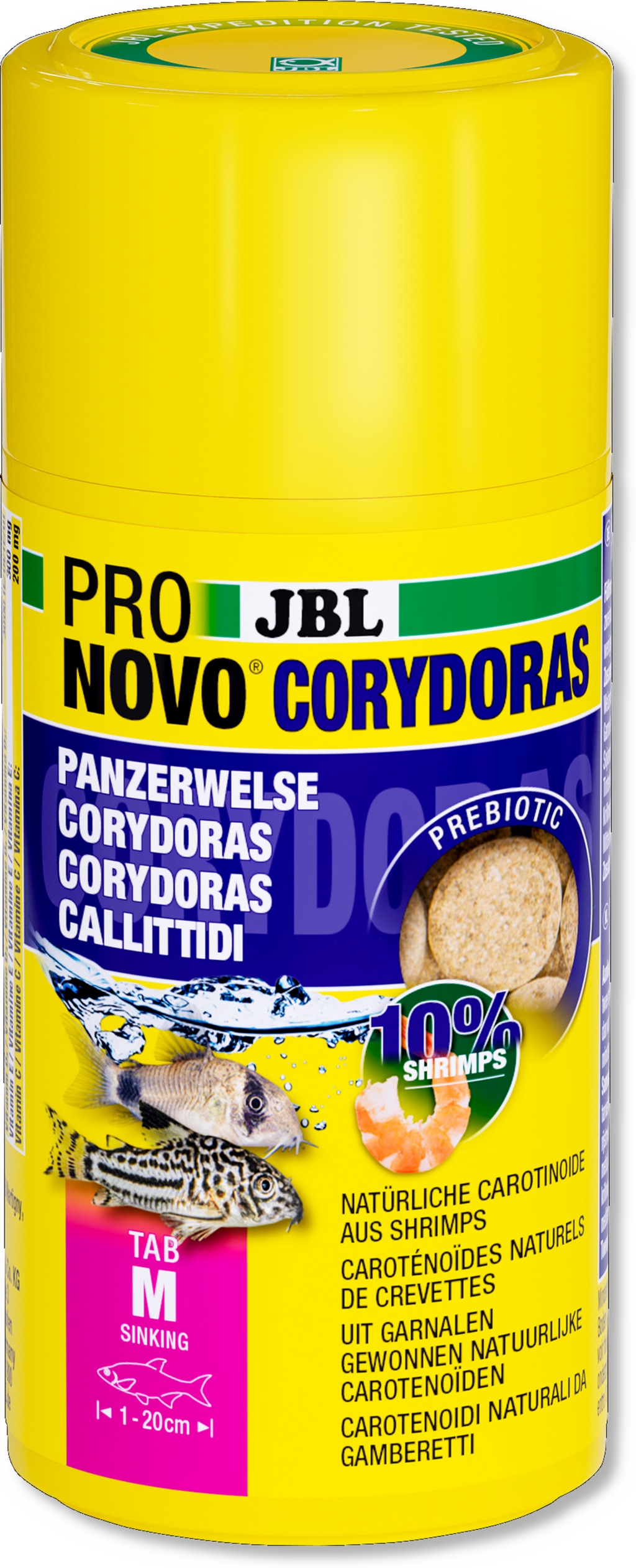 JBL ProNovo Corydoras Tab M Pantsermeerval Voedertabletten 100ml - Packshot detail met 10% Shrimps