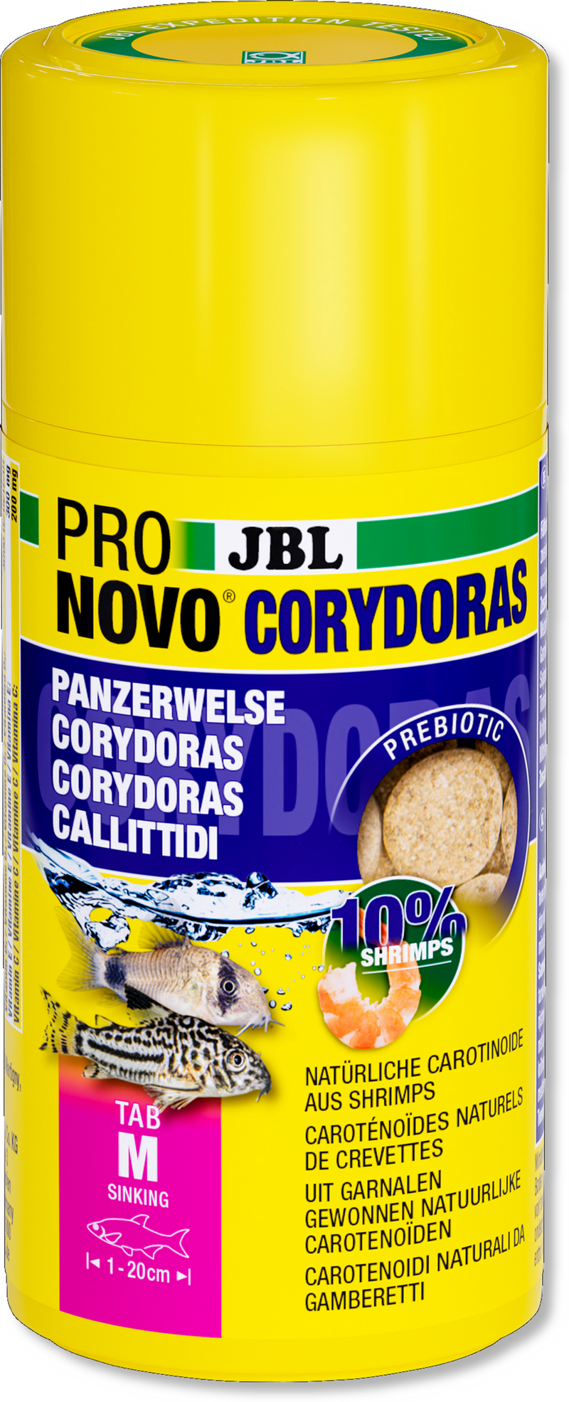 JBL ProNovo Corydoras Tab M Pantsermeerval Voedertabletten 100ml - Packshot detail met 10% Shrimps, Aquariumvoer bij Vijvercentrum