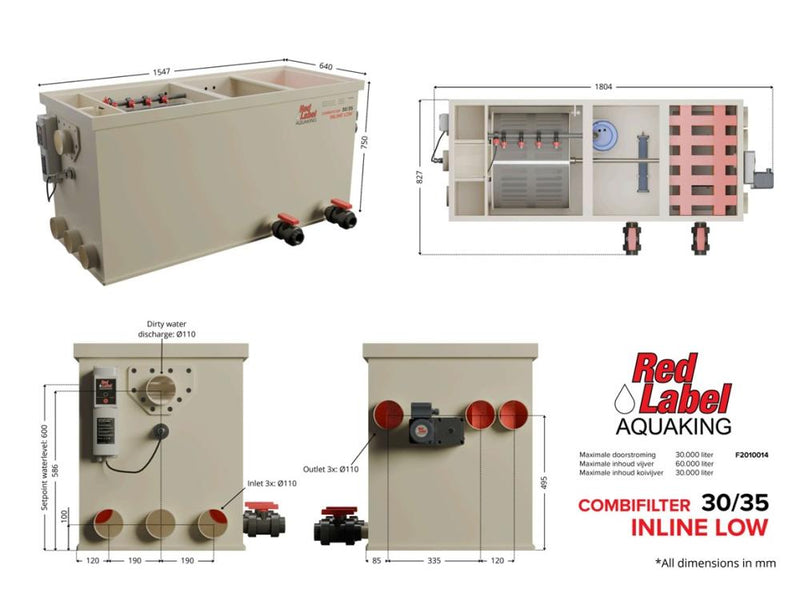 Red Label AquaKing INLINE Combi 30/35 LOW combifilter, technische tekening, afbeelding 4 Combifilter