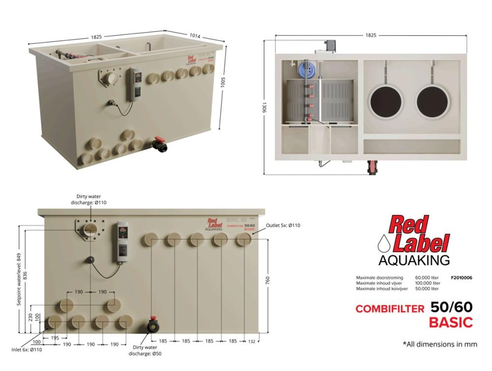 Red Label AquaKing BASIC Combi 50/60 combifilter, technische tekening