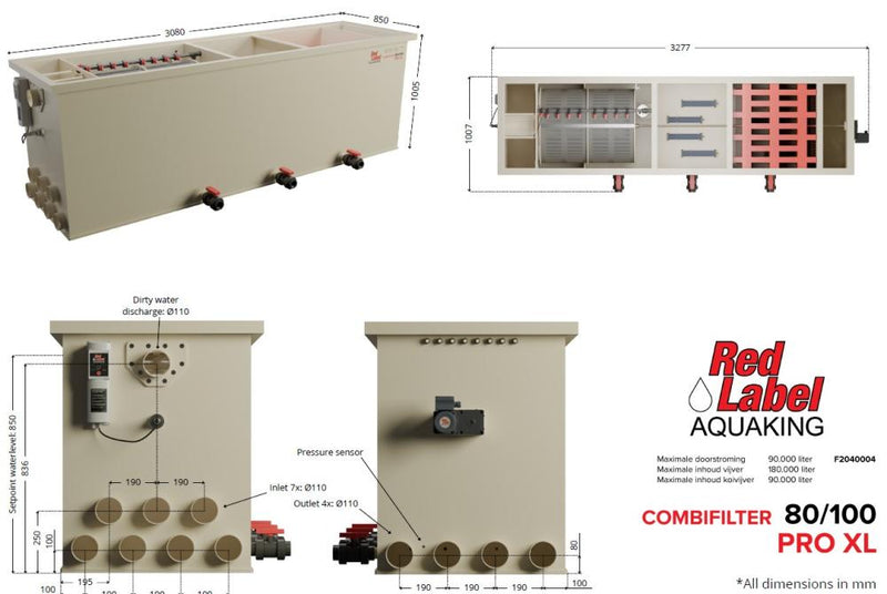 Red Label AquaKing PRO Combi 80/100 XL combifilter, technische tekening, afbeelding 4 Combifilter