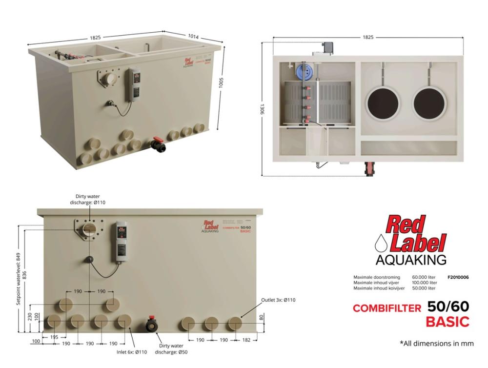 Red Label AquaKing BASIC Combi 50/60 combifilter, technische tekening
