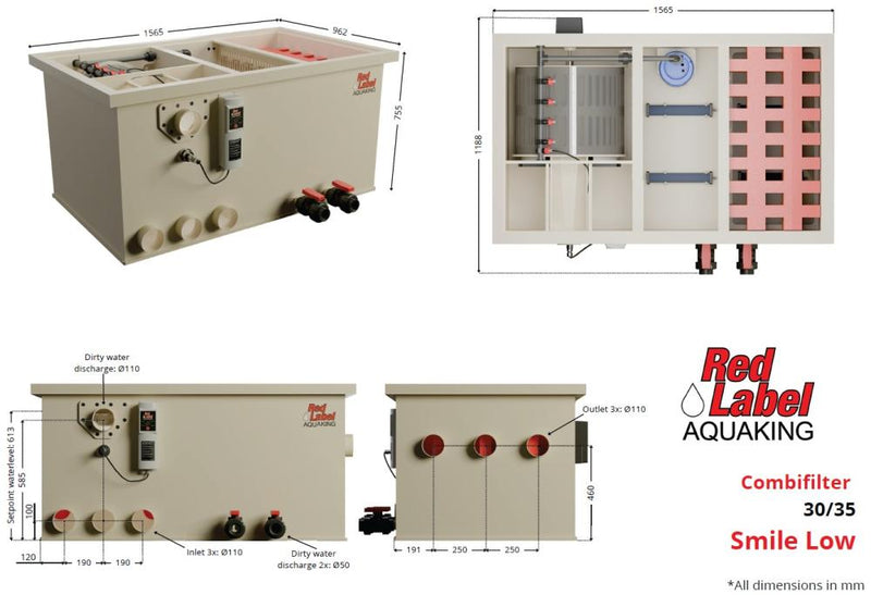 Red Label AquaKing SOUL Combi Smile LOW combifilter, technische tekening, afbeelding 4 Combifilter