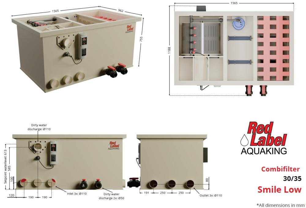 Red Label AquaKing SOUL Combi Smile LOW combifilter, technische tekening