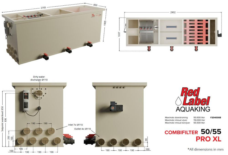 Red Label AquaKing PRO Combi 50/55 XL combifilter, technische tekening, afbeelding 4 Combifilter
