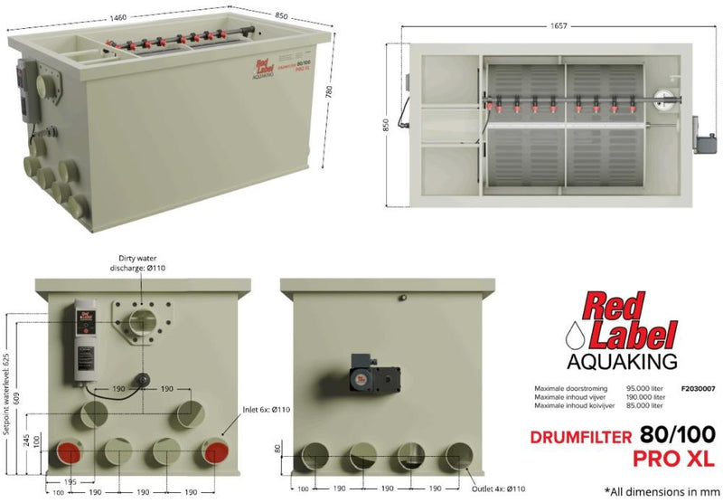 Red Label AquaKing PRO Drum 80/100 XL trommelfilter, technische tekening, afbeelding 4 Trommelfilter