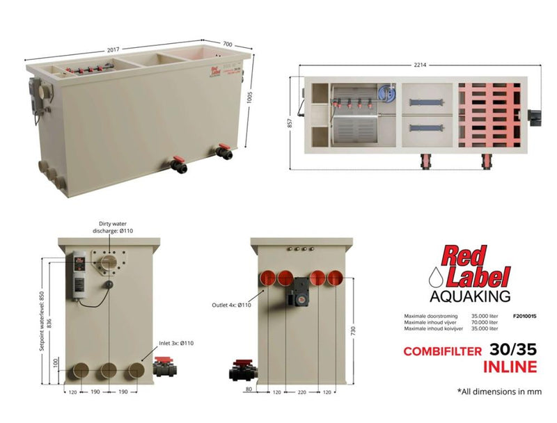 Red Label AquaKing INLINE Combi 30/35 combifilter, technische tekening, afbeelding 4 Combifilter