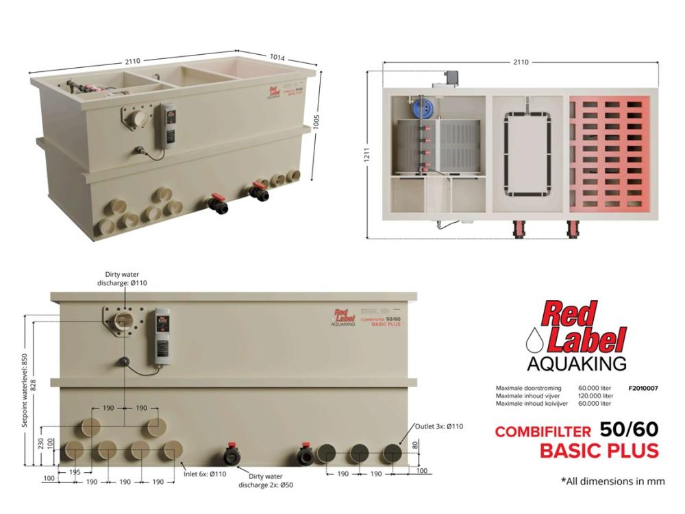Red Label AquaKing BASIC Combi 50/60 Plus combifilter, technische tekening