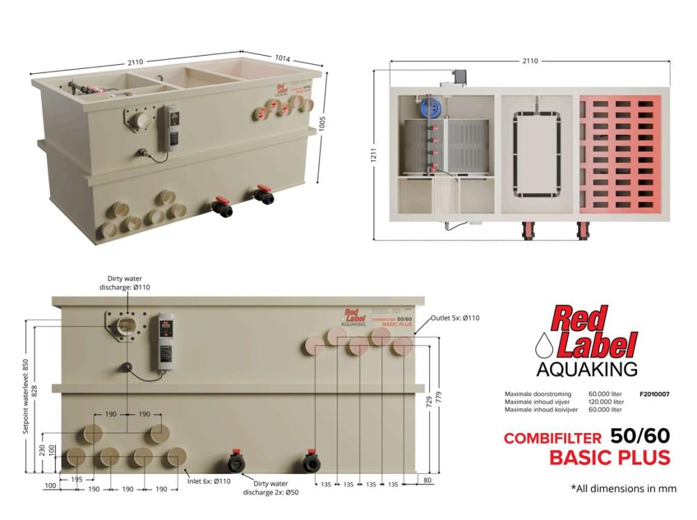 Red Label AquaKing BASIC Combi 50/60 Plus combifilter, technische tekening