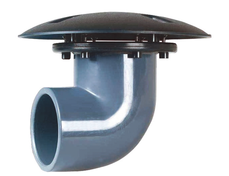 RTF bodemafvoer met bocht 50mm, detailaanzicht PVC Hulpstuk