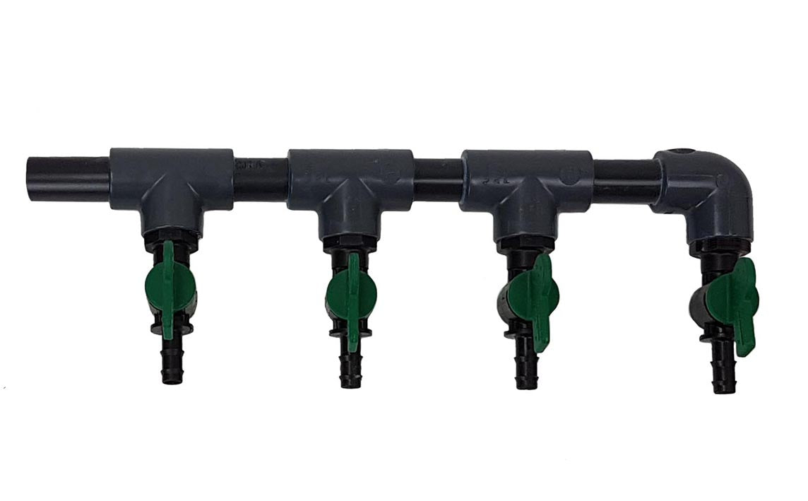 AquaKing luchtverdeler 4-groeps met 4 groene regelkranen